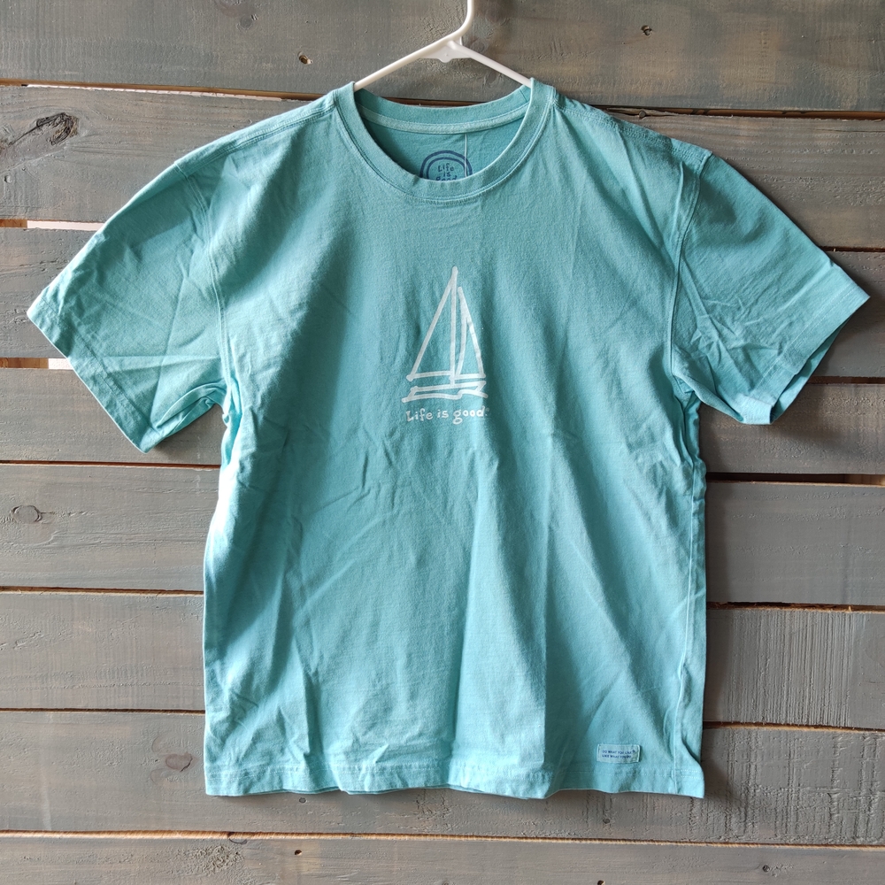 Life Is Good Aqua Tee with Sailboat Design, Size
